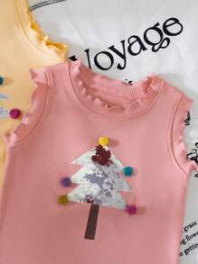 Round Neck Lace Trimmed Tank Top With Pom-Pom For Summer - Pink - View 4