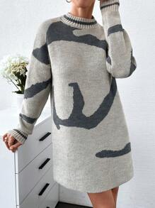 EURMUSE vestido de suéter casual de punto - Gris - Ver 5