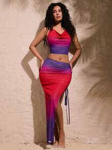 Opulessa Summer Holiday Knitted Jumpsuit Women's 2 Pieces Set - Red Violet - View 4