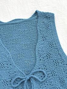 Soleia Solid Color Knitted Sweater Vest With Tie, For Vacation & Leisure - Blue - View 5