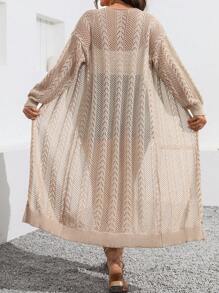 Breezaya Einfarbiges Lochmuster für Große Größen langer Cardigan