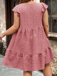 EMERY ROSE Vestido de verano de talla grande con textura suelta y unicolor de moda para mujeres - Rosa - Ver 2