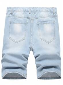 Shorts vaqueros cortos tipo bermuda casual con bolsillos y rotos para hombre - Lavado ligero - Ver 2
