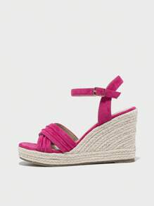 Sandalias de cuña de verano para mujer, tacones altos con suela suave antideslizante, elegantes y versátiles, zapatos con plataforma tipo pastel de esponja - Rosa Fucsia - Ver 3