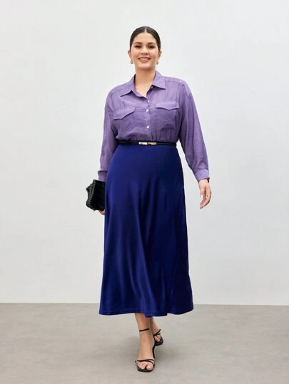 BizChic Plus Size Plain Woven Loose Elegant Long Sleeve Shirt