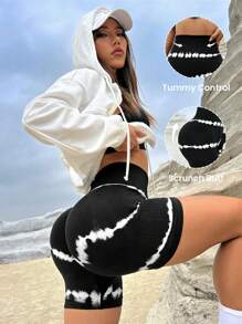 Seamluxe SHEIN Sport Shorts sportivi da donna con vita larga a effetto tie-dye, pantaloncini da palestra, pantaloncini da biker