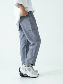 SHEIN Boys' British Style Pocket Designed Casual Daily Cropped Pants - Grey - View 6