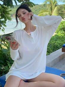 DAZY Women's Plain Simple Daily Long Sleeve Cover Up Summer