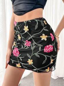 Chiquease Falda de verano casual para vacaciones de mujer con dobladillo asimétrico y bordado - Multicolor - Ver 6