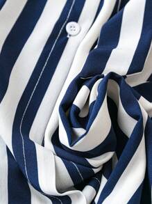 SHEIN LUNE Plus Size Women's Summer Striped Batwing Sleeve Casual Shirt Dress - Multicolor - View 3