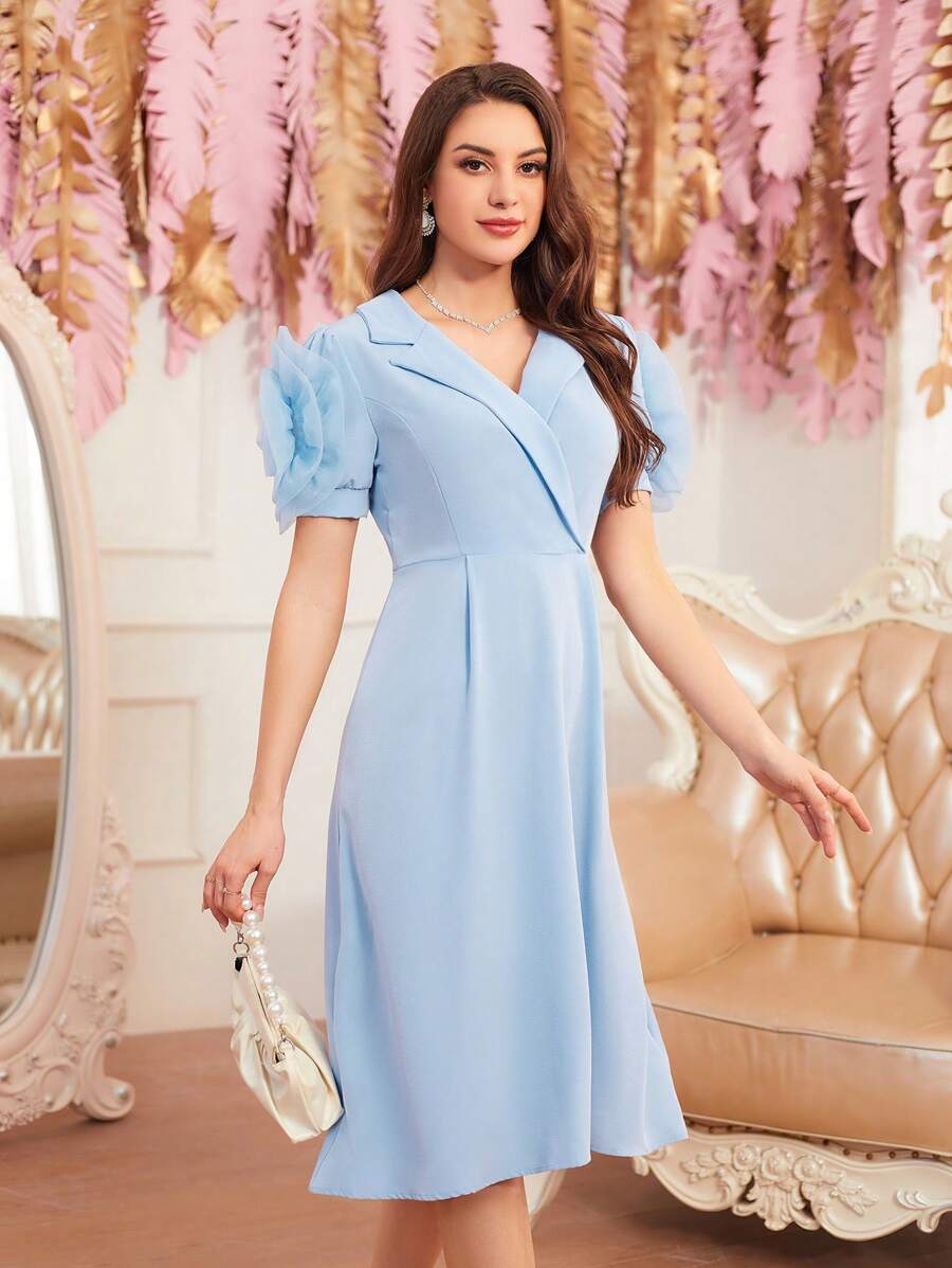 Đầm ngắn tay quấn chéo màu trơn thanh lịch mùa hè - màu xanh lá - Xem 1