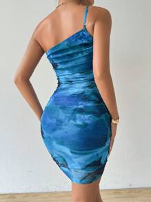 Chiquease 25+ Sexy One Shoulder Ruched Sheer Mesh Bodycon Mini Dress For Holiday - Multicolor - View 2