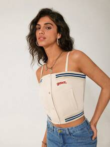 GAWX Artist 女士条纹印花吊带吊带上衣，适合夏季、假日、度假、海滩、外出、节日、伊比沙岛装扮、西方服饰 - 杏色 - 查看 3