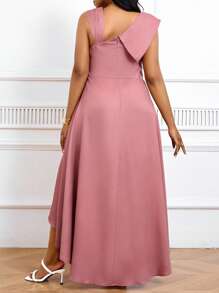 SHEIN Lady Große Größen Sommer Rosa Asymmetrischer Saum Vorderseite Rosa Kleid für Damen - Pink - Übersicht 2