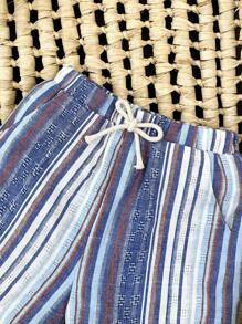 Cozy Pixies 寶寶男孩彩色條紋立領短袖針織開衫配短褲套裝 - 棕色 - 查看 6