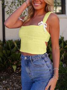 Women's Bow Tied Cutout Side Camisole Tank Top For Summer - 芥末黃 - 查看 3