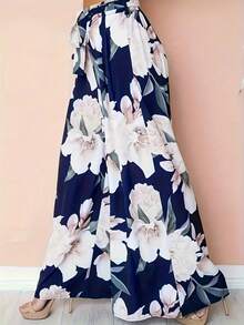 Damen Weite Hose mit Blume Muster und geraffter Taille, geraffte Taille, locker geschnitten, elegant und modisch für Urlaub, Pendeln, Herbst