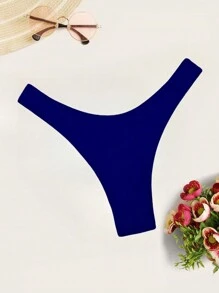 SHEIN Swim Solid Color Triangle Bikini Bottoms For Summer Beach Vacation, Low Waist - Navy Blue - View 2