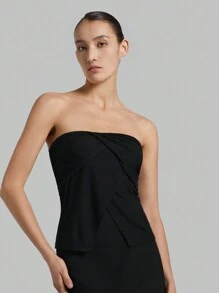 Ontre 女款百褶無肩帶上衣 - 黑色 - 查看 6