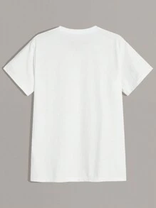 Camiseta casual de manga corta con cuello redondo y estampado de letras para hombre de talla grande