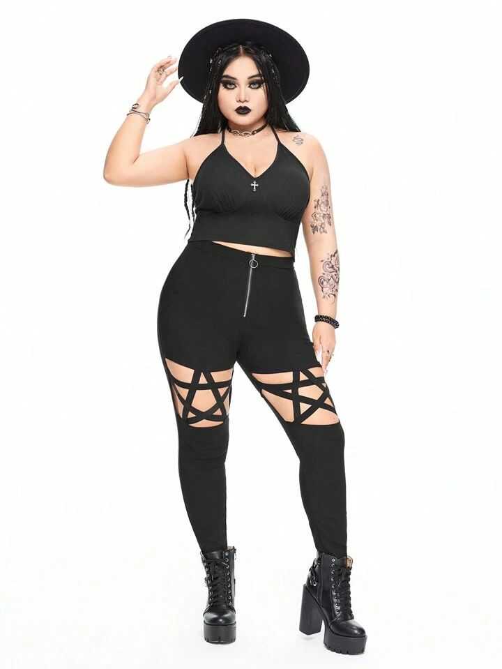 Our Grunge Punk Gothic Sexy Plus-Size Hollow Star Thigh Slimming Pants,  School is such a vibe