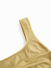 SHEIN Maternity Solid Color Ruched Round Neck Sports Vest - Apricot - View 4