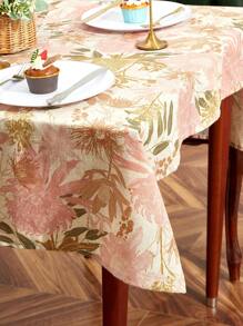 LongNap™ 1 Stück Leinenstruktur Blumenmuster 170GSM dicker rechteckiger Tischdecke, fleckenresistente Tischdecke, knitterfreier dekorativer Stoff elegante Tischdecke für das Essen/Party/Buffet/Hochzeit