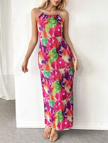 Chiquease 女款花卉染色褶皺休閒背心裙（隨機圖案） - 彩色 - 查看 5