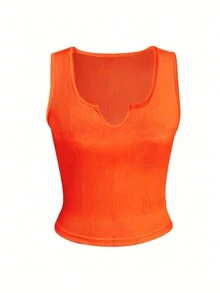 INAWLY 女士日常穿著款簡約純色無袖背心，運動上衣 - 橘色 - 查看 5