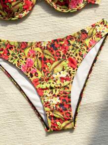 SHEIN Swim Summer Spaghetti Straps Flower Print Bikini Set (Random Print) - Multicolor - View 6