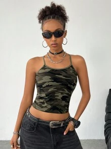 Coolane Top de tirantes de estilo calle con estampado de camuflaje para mujer, Y2K