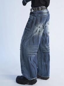 Manfinity Roghcode Y2K復古街頭風格男士骯髒廢墟寬鬆牛仔褲