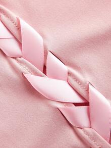 SHEINNeu Summer Kawaii Balletcore Braid Bow Ribbon Short Sleeve Round Neck T-Shirt K-Pop Club Holiday - Pink - View 4