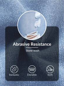 Plus Size Distressed Straight Leg Denim Bermuda Shorts Without Elasticity, Versatile - Blue - View 5