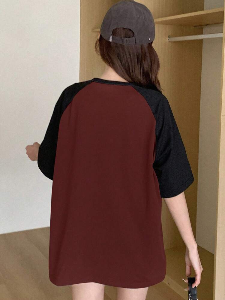 Women's Summer Short Sleeve Oversized Letter Printed Casual T-Shirt With Raglan Sleeve Jersey