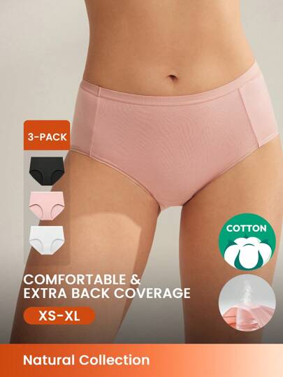 LUVLETTE 3-Pack Airy Cotton Basics High Waist Briefs Women Underwear Panties Set-Soft Pinks Also Suitable For Teen Girl & Young & Kid