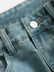 DAZY Women's Butterfly Print Denim Skirt With Pocket And Slit, Casual Style,Skorts - Blue - View 7