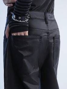 Manfinity Denimwave Y2K復古街頭風男士鬆身PU牛仔短褲 JORTS - 黑色 - 查看 5