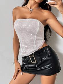 SHEIN Unity Women's Lace & Sequins Fashionable Strapless Top, Summer - Dusty Purple - View 4