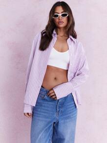 MISSGUIDED Striped Long Cuff Shirt With Pocket