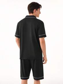 Men's Printed Simple Daily Home Wear Set - Black - View 2