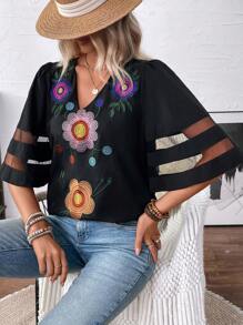 Breezaya Women's Simple Daily Shirt With Floral Print