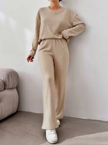 EURMUSE Drop Shoulder Tee & Pants - Beige - View 5