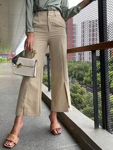 Sollinarry Pantalones con bolsillo oblicuo bajo con abertura - Caqui - Ver 1