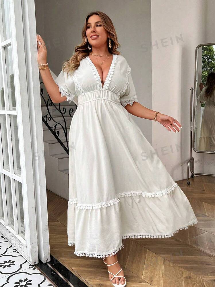 Deep v neck lace dress deals