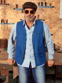 Manfinity Homme American Vintage Men's Loose Blue Denim Workwear Vest - Medium Wash - View 6