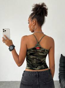 Coolane Top de tirantes de estilo calle con estampado de camuflaje para mujer, Y2K