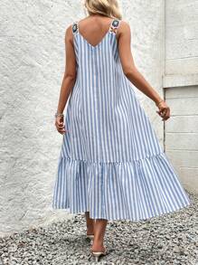 SHEIN LUNE 女士條紋和印花荷葉邊休閒夏日假日連衣裙 - 彩色 - 查看 2