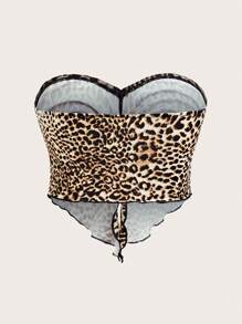 Sweetra Women's Summer Fashion Solid Color & Leopard Print Twisted Bustier Top - Multicolor - View 3