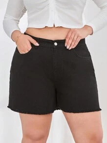 RueChic Plus  Raw Hem Denim Shorts - Black - View 6
